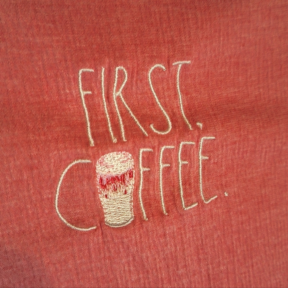 RAE DUNN Sleepshirt PINK w/ WHITE FIRST COFFEE ladies small Comfy - Picture 2 of 3